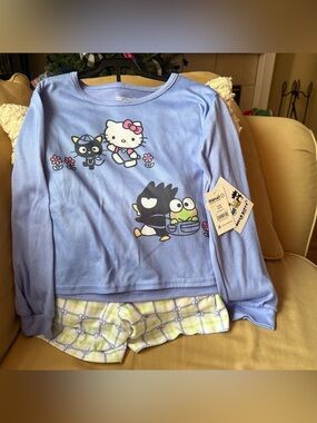 Hello Kitty Lavender Long Sleeve Pajama Set with Plaid Shorts